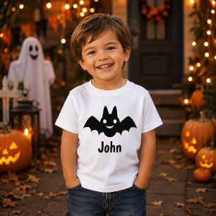Spooky Black Bat Halloween Personalised Name Toddler T-Shirt