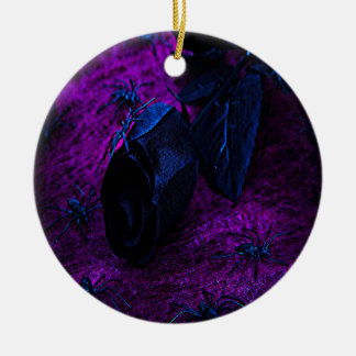 Spooky Black Blue Rose, Black Spiders, Purple, ZSG Ceramic Tree Decoration
