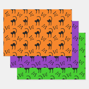Spooky Black Cat and Bones Halloween Gift Wrapping Paper Sheet