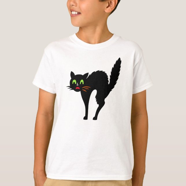 Spooky Black Cat Boys Halloween Trick or Treat T-Shirt (Front)