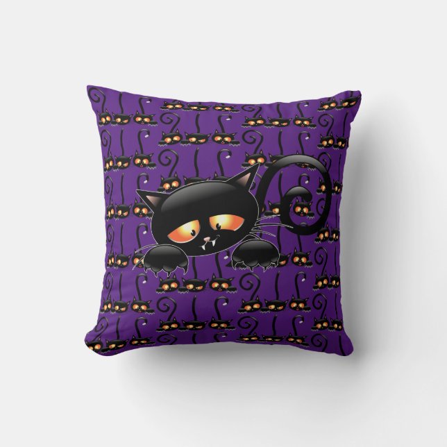 Spooky Black Cat Cushion (Front)