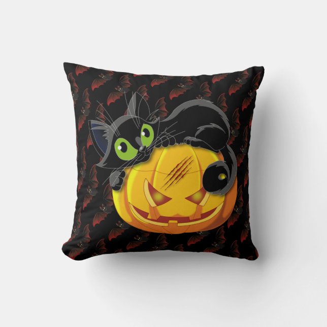 Spooky Black Cat Cushion (Front)