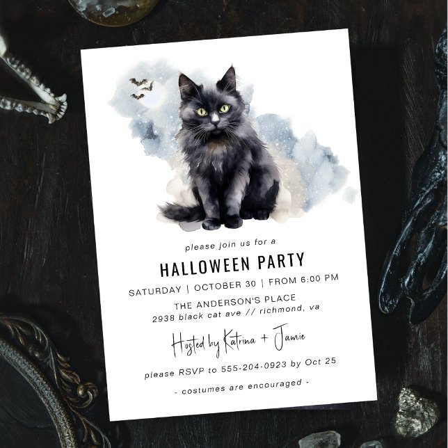 Spooky Black Cat | Cute Witchy Halloween Party Invitation (Creator Uploaded)