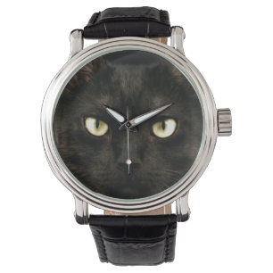 Spooky black cat face watch