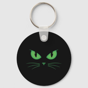 Spooky Black Cat Green Eyes Key Ring