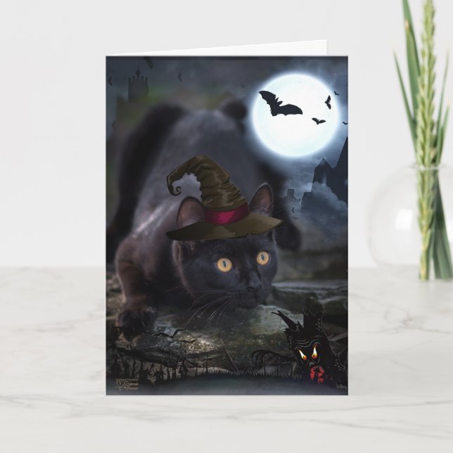 Spooky Black Cat Halloween Card (Front)