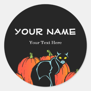 Spooky Black Cat Halloween Classic Round Sticker