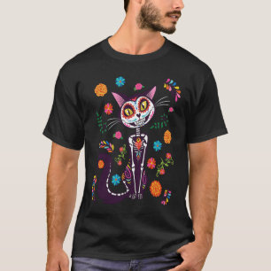 Spooky Black Cat Halloween Day of the Dead T-Shirt