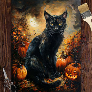 Spooky Black Cat Halloween Decoupage Tissue Paper