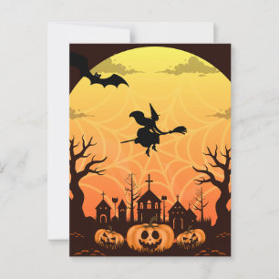 Spooky Black Cat Halloween Design – Modern Minimal Postcard