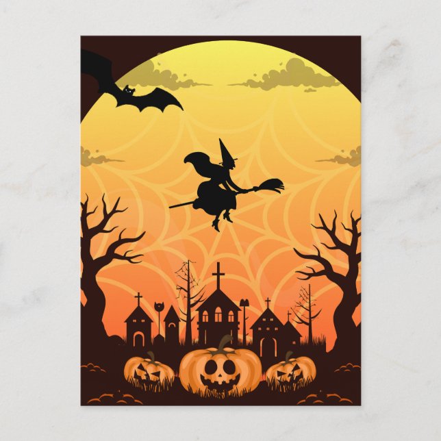 Spooky Black Cat Halloween Design – Modern Minimal Postcard (Front)