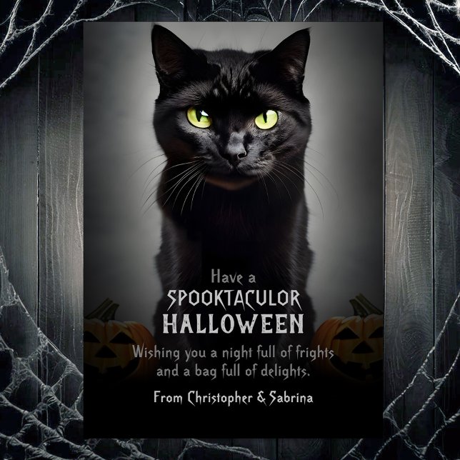 Spooky Black Cat Halloween Greeting Holiday Card (Creator Uploaded)