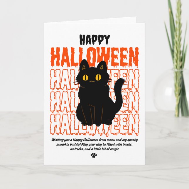 Spooky Black Cat Halloween  Holiday Card (Front)