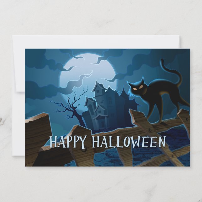 Spooky Black Cat Halloween Invitation (Front)