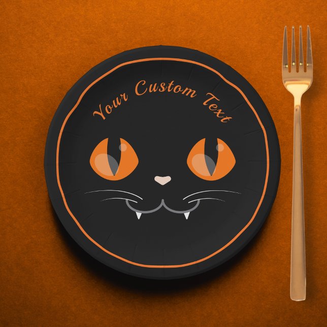 Spooky Black Cat Halloween Kids Custom Paper Plate (Creator Uploaded)