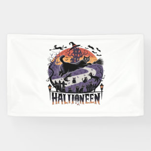 Spooky Black Cat Halloween Night – Vintage Haunted Banner