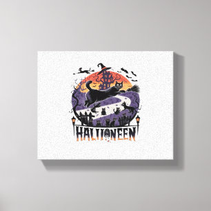 Spooky Black Cat Halloween Night – Vintage Haunted Canvas Print