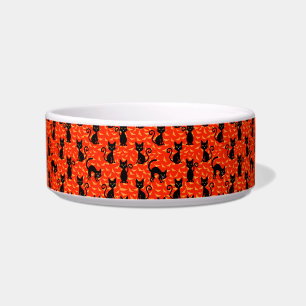 Spooky Black Cat Halloween Orange Bats Bowl