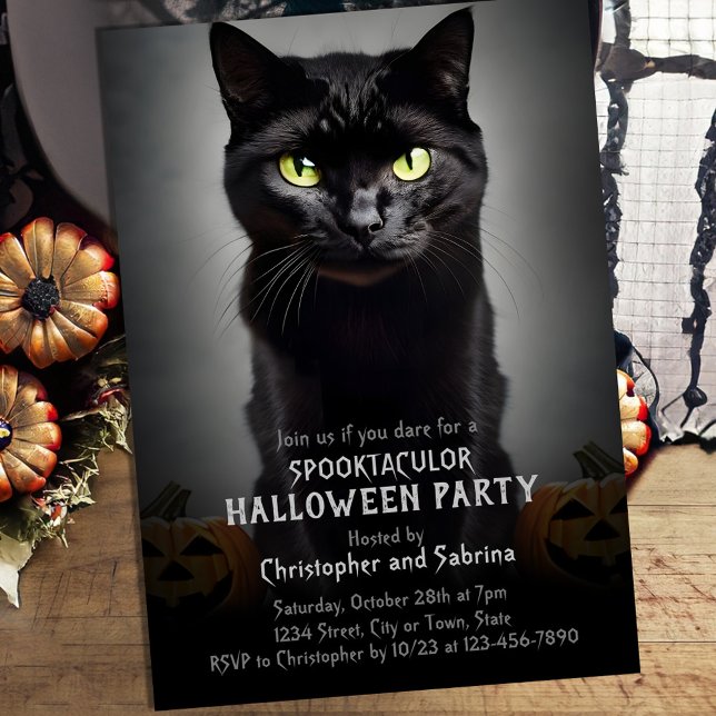 Spooky Black Cat Halloween Party Invitation (Creator Uploaded)