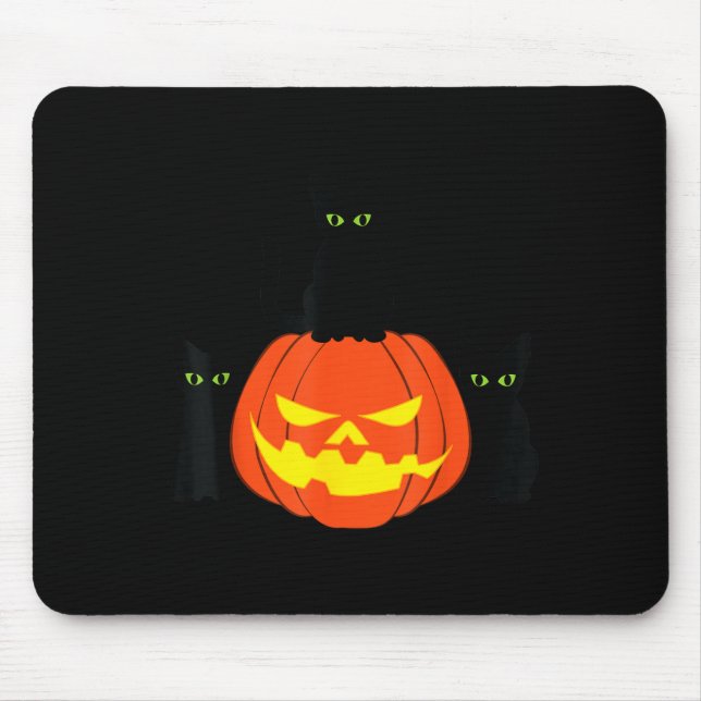 Spooky Black Cat Halloween Pumpkin Cats Jack O Mouse Pad (Front)