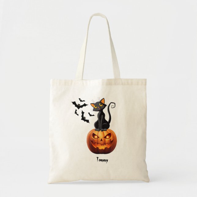 Spooky Black Cat Halloween Tote Bag (Front)