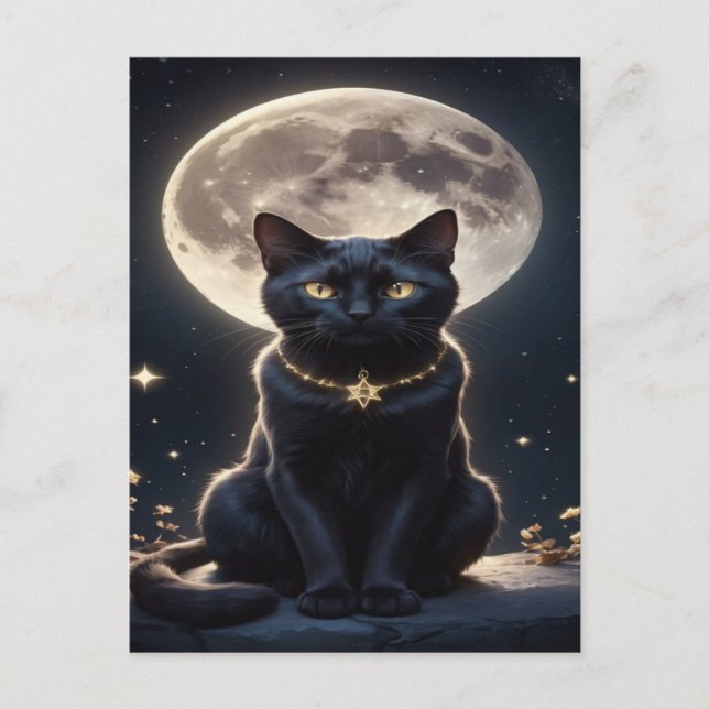 Spooky Black Cat Halloween Wallpaper — 2025 Night! Holiday Postcard (Front)