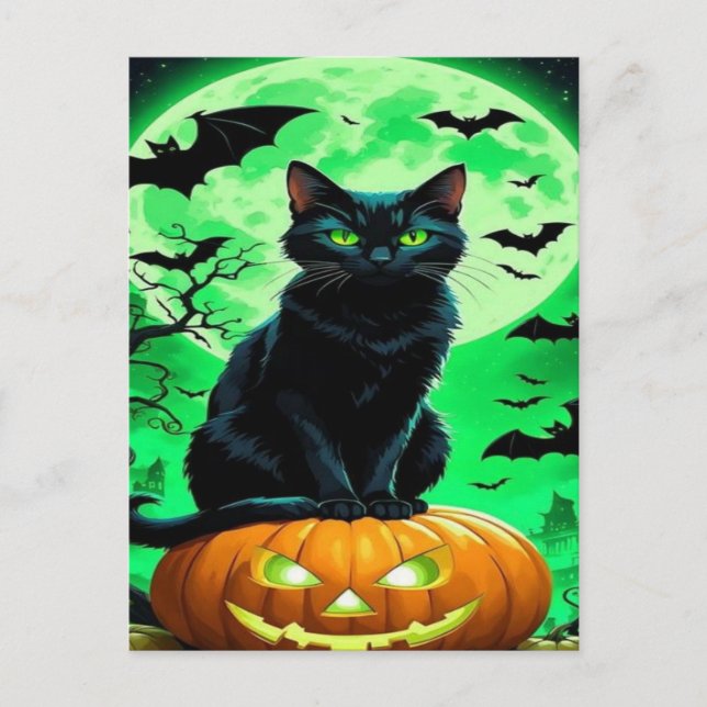 Spooky Black Cat Halloween Wallpaper — 2025 Night! Holiday Postcard (Front)