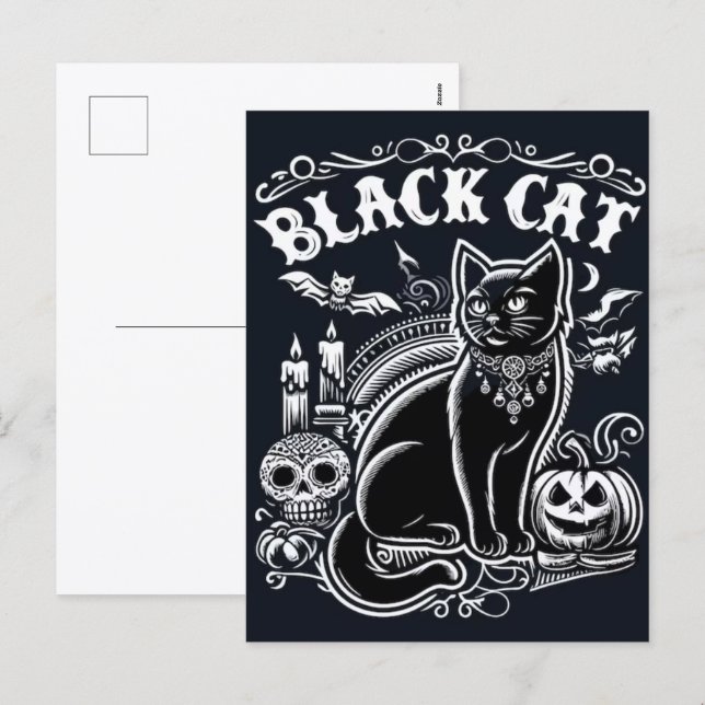 Spooky Black Cat Halloween Wallpaper — 2025 Night! Holiday Postcard (Front/Back)