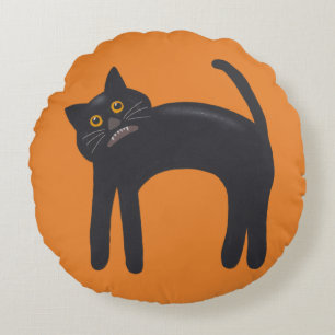 Spooky Black Cat Halloween You Customise Round Cushion