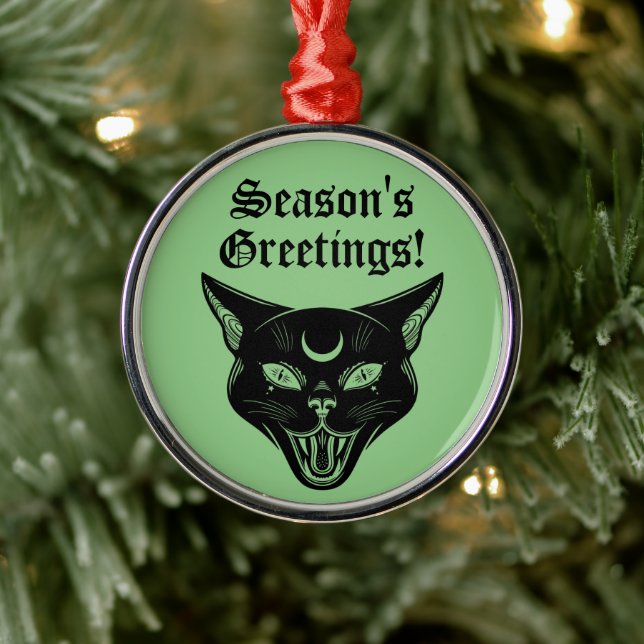 Spooky Black Cat Horror Christmas Ornament (Tree)