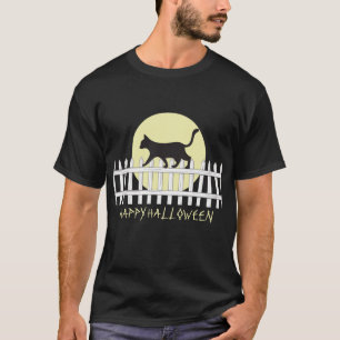 Spooky Black Cat on Picket Fence T-Shirt