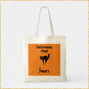 Spooky Black Cat Orange and Black Tote Bag
