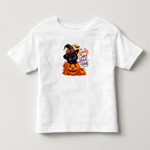 Spooky Black Cat & Pumpkin Halloween Baby Outfit Toddler T-Shirt