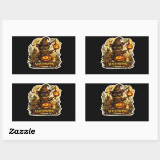 🐈⬛🎃 Spooky Black Cat & Pumpkin – Halloween Nigh Rectangular Sticker