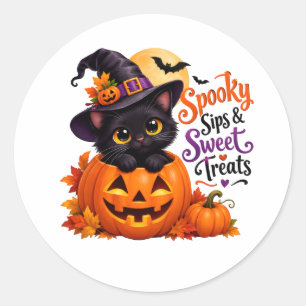 Spooky Black Cat & Pumpkin Halloween Sticker