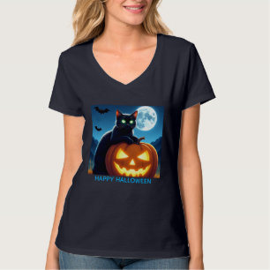 Spooky Black Cat Pumpkin Tee