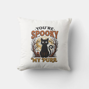 Spooky Black Cat Pun Halloween Vintage Engraving S Cushion