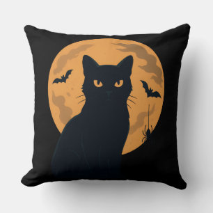 Spooky Black Cat Silhouette Halloween Gothic Cat Cushion