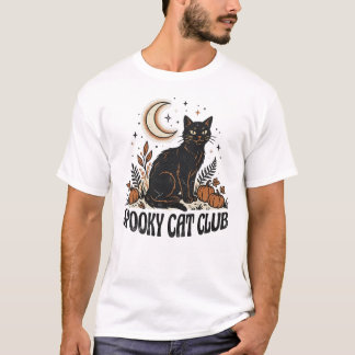 Spooky Black Cat Vintage 70s Autumn Halloween T-Shirt