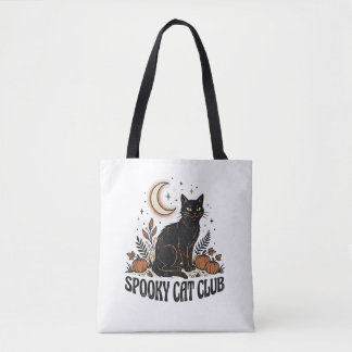 Spooky Black Cat Vintage 70s Autumn Halloween Tote Bag