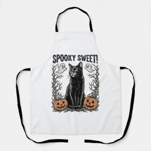 Spooky Black Cat Vintage Halloween Engraving Shirt Apron