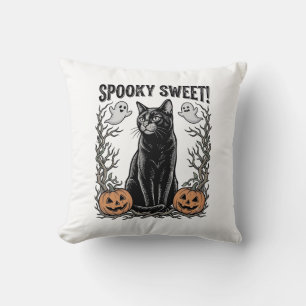 Spooky Black Cat Vintage Halloween Engraving Shirt Cushion