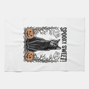 Spooky Black Cat Vintage Halloween Engraving Shirt Tea Towel
