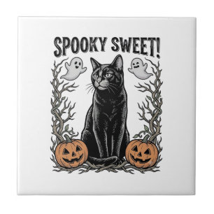 Spooky Black Cat Vintage Halloween Engraving Shirt Tile