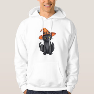 Spooky black cat wearing witch's hat Halloween Hoodie