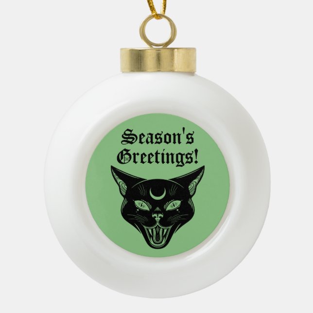 Spooky Black Cat Witchy Horror Christmas Ornament (Front)