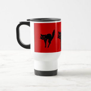 spooky black cat with arched back halloween travel mug