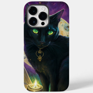 SPOOKY BLACK CAT WITH GREEN EYES AND CANDLE Case-Mate iPhone 14 PRO MAX CASE