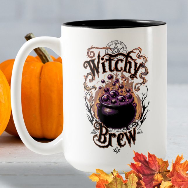 Spooky Black Cauldron Halloween Witches Brew Two-Tone Coffee Mug (Creator Uploaded)