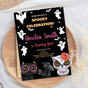 Spooky Black Halloween Birthday Invitations